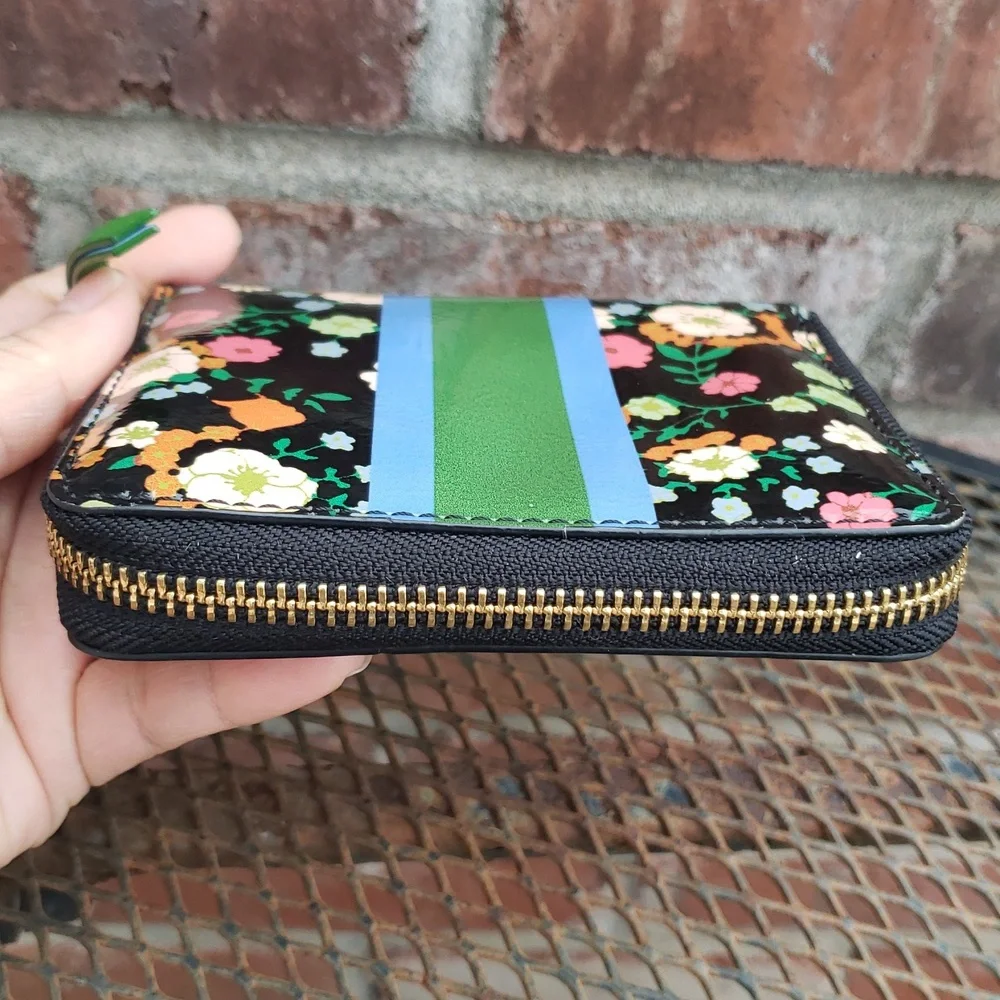 Tory Burch Vilette Patent Floral Leather Zip Around Compact Wallet Designer